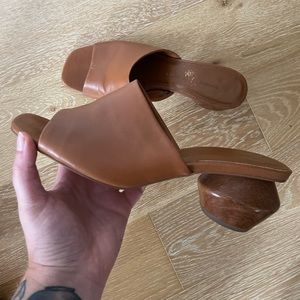 Zara Leather Mule Geometric Wood Heel
